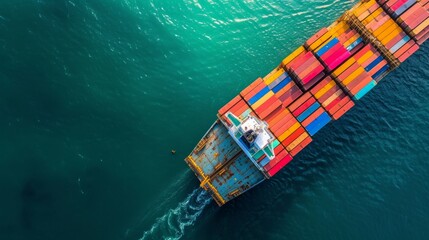 Fototapeta na wymiar Aerial top view container cargo ship in import export business commercial trade logistic and transportation of international by container cargo ship in the open sea, Container cargo freight shipping.