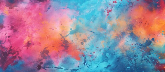 This abstract painting features a blend of vibrant blue, pink, and orange colors creating a dynamic...