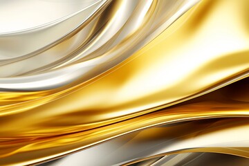 Golden silk metal draped smoothly, luxurious wave background texture glowing