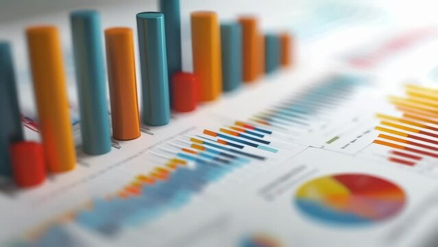 A stack of printed bar graphs and ter plots are seen in closeup symbolizing the tangible results obtained through data visualization and ysis.