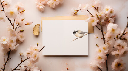 Serene Beauty: Bird Illustration Amidst Blossoming Branches