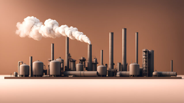 3D Smokestacks Illustration. Depicting Industrial Air Pollution for Earth Day Message