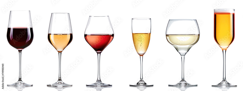 Poster row of wine glasses filled with different types of wine generative ai