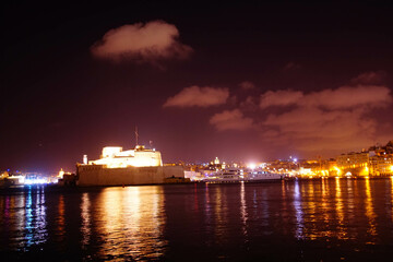 Nighttime illumination of Fort Saint Angelo