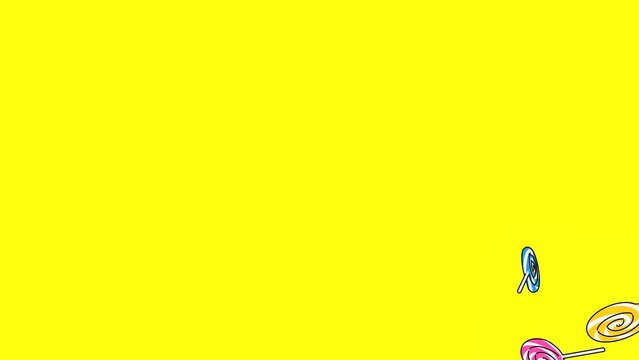 Toon-style lollipops of different colors on a yellow background.
3DCG animation.