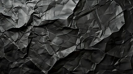 A crumpled paper background displays a soft black creating a visually intriguing and unique texture. Black paper background with folds and wrinkles in a rustic feel.