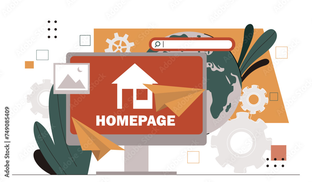 Poster homepage of website. software for mobile application and program. content on internet. online webpag