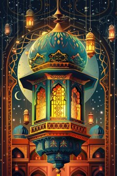 Vibrant Colors and Intricate Details in a Lantern Illustration for Ramadan Celebration Perfect for Cultural Event and Festival