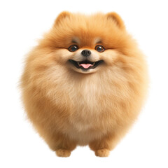 Adorable Pomeranian dog with fluffy fur smiling, isolated on a transparent background.