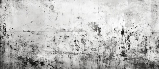 A black and white vintage wall covered in grunge, with visible scratches, stains, and cracks creating a textured surface. - obrazy, fototapety, plakaty