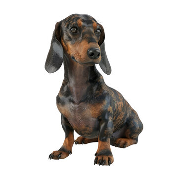 Dachshund dog isolated on transparent background, looking to the side.