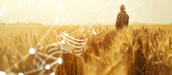 Digital Transformation of Traditional Farming: Golden Wheat Field Monitor
 - obrazy, fototapety, plakaty