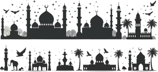 Fotobehang Ramadan vector pack: Various illustrations capturing essence of sacred month for graphic projects © Emiliia
