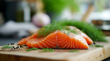 Cooking slice of salmon in the kitchen. Generative AI