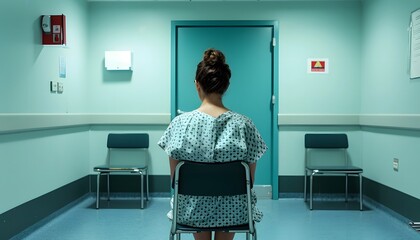 woman patient waiting room doctors office emergency room medical wellness checkup hospital 