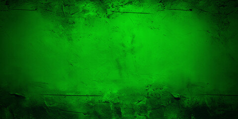 Neon grunge background with scratches dirty green cement textured wall. Vintage wide long backdrop for design web banner