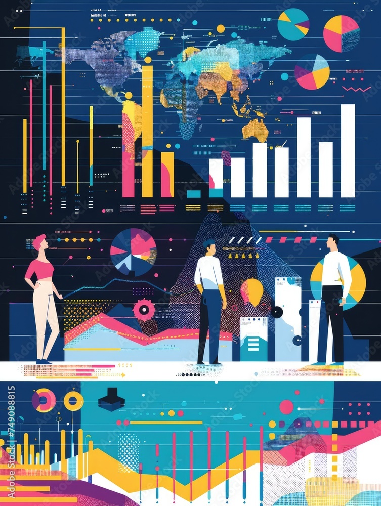 Poster colorful data analytics and business graphics - vibrant illustration showcasing a data analytics das