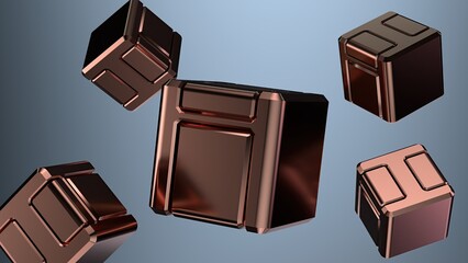 Cube Copper Metal Lump Shape Design Elements Elegant Modern 3D Rendering Abstract Background