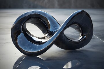 abstract infinity sculpture art piece black shiny modern
