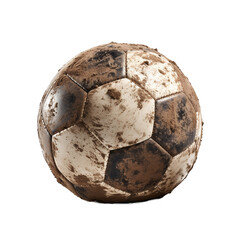 Soccer ball covered in dirt isolated on transparent background