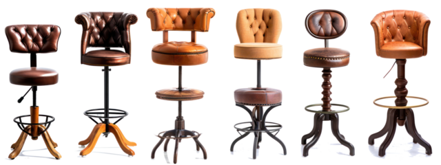 Assorted Bar Stools on White Background Generative AI