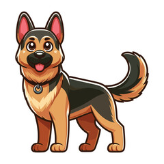 German shepherd dog cartoon mascot character vector illustration, cute adorable family pet, friendly dog full body design template isolated on white background