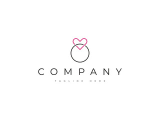 love heart ring wedding line logo design