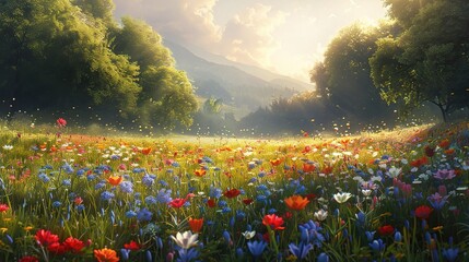 flowers in the meadow in the sunlight