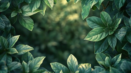 Fresh healthy green bio background with abstract blurred foliage and bright summer sunlight