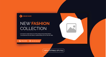 New Fashion Collection facebook cover page timeline web ad banner template with photo place modern layout dark blue background and green shape and text design template