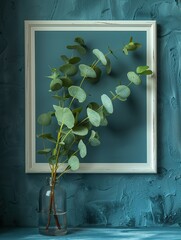 Green Leaves Filled Vase Beside Blue Wall