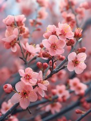 Close Up of Pink Flowers on a Tree