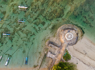 Helicopter landing site, helipad, on Sanur Beach, Bali, Indonesia, seen from above. Sanur Beach is...