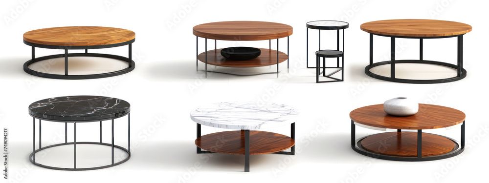 Poster assorted tables of different shapes and sizes generative ai