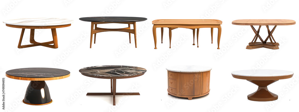 Poster group of different tables and stools generative ai
