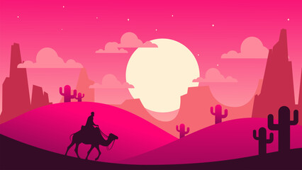 man riding a camel in the desert  illustration design