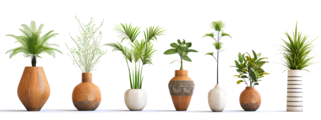 Row of Vases With Plants in a White Background Generative AI