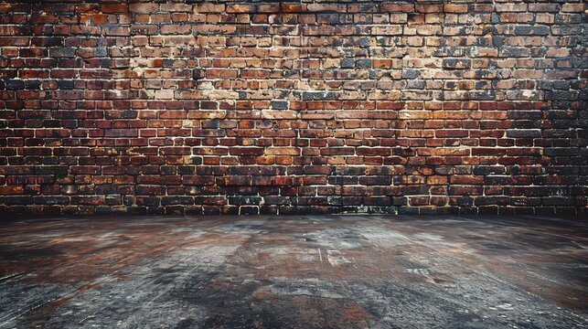 background, empty grunge urban street with warehouse brick wall
