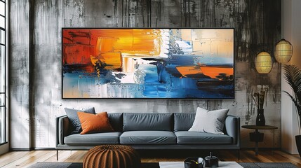 Modern abstract oil painting art design. Orange, 