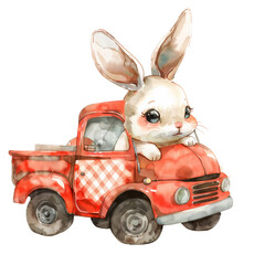  Watercolor Painting of Rabbit and Truck