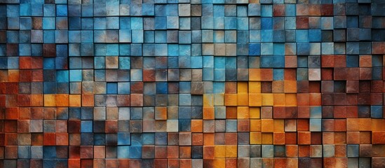 A wall constructed out of various colored blocks arranged in a mosaic pattern, creating a visually striking and vibrant display. Each block contributes to the overall design, adding depth and texture