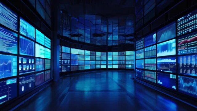 A room filled with large screens displaying realtime data on market demand allowing for swift decisionmaking.