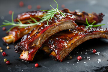 Barbecue pork ribs slathered in sweet savory and sticky barbecue sauce  - obrazy, fototapety, plakaty