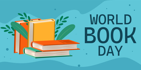 flat design world book day horizontal banner illustration