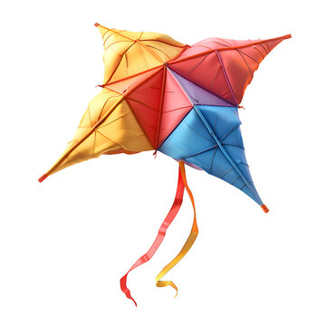 A vibrant 3D cartoon render of a colorful kite soaring in the sky.