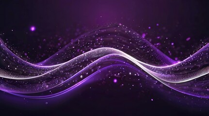 Digital purple particles wave and light abstract background with shining dots stars.
