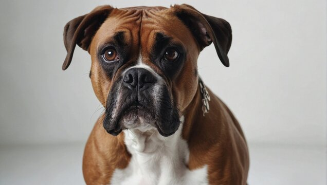 Boxer dog, brown color, with white background