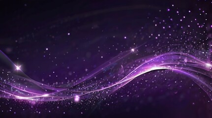 Digital purple particles wave and light abstract background with shining dots stars.
