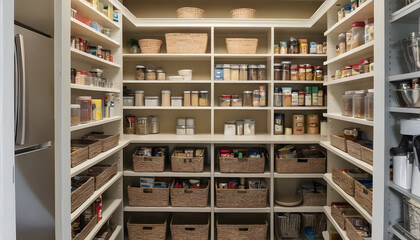 fully stocked organized kitchen pantry