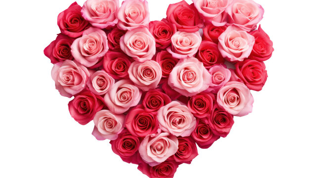 Heart-shaped bouquet of red roses isolated on transparent and white background.PNG image